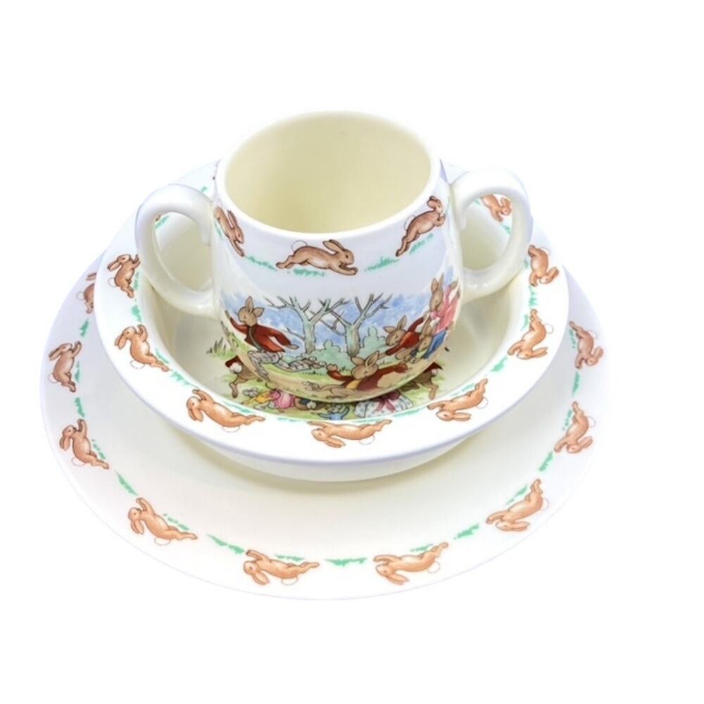 Royal Doulton Lot of Childs Tableware Bunnykins with Plate Bowl 2 Handle Cup